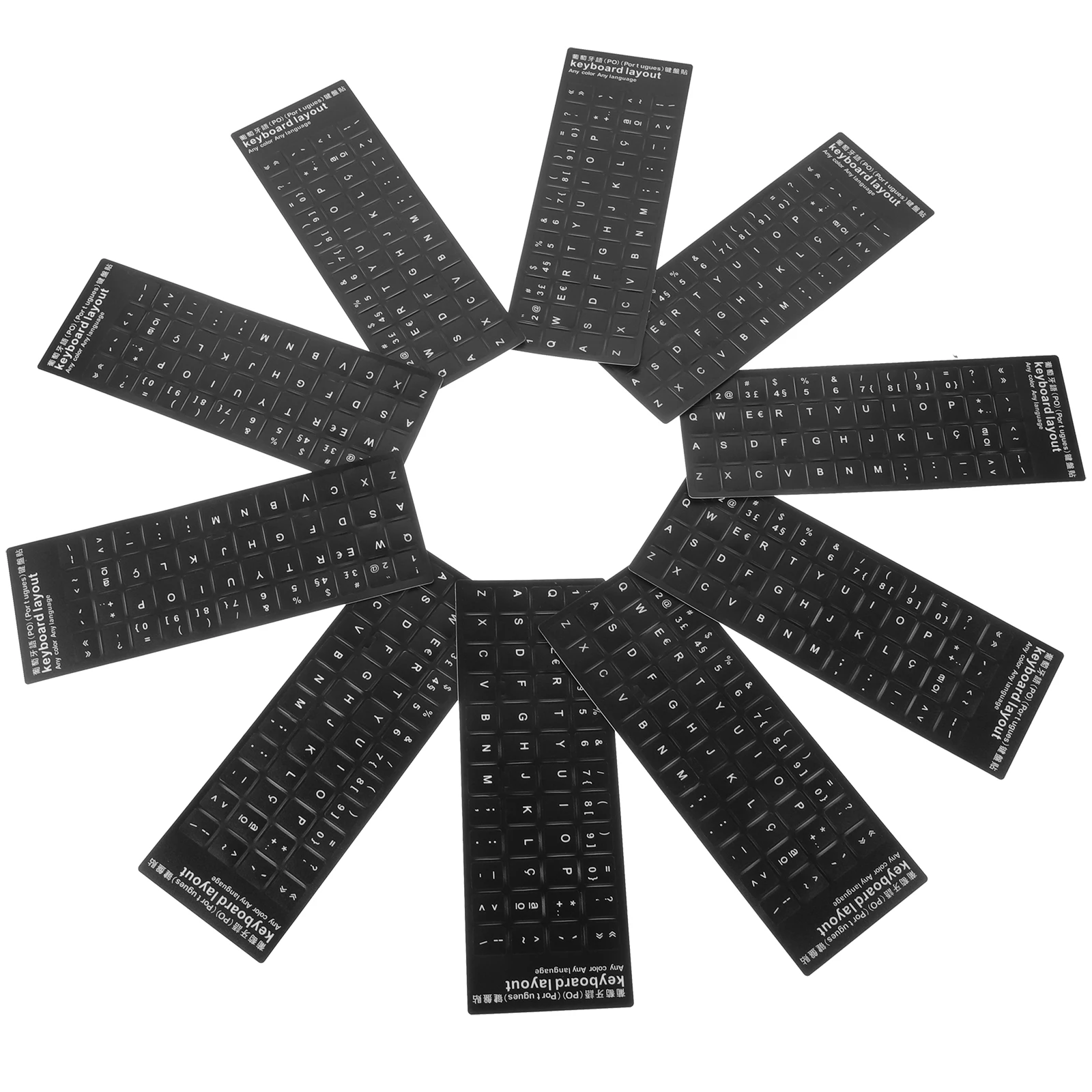 

10pcs Keyboard Stickers Black Background White Lettering Durable Universal Replacement Skin Long Lasting Foreign Language