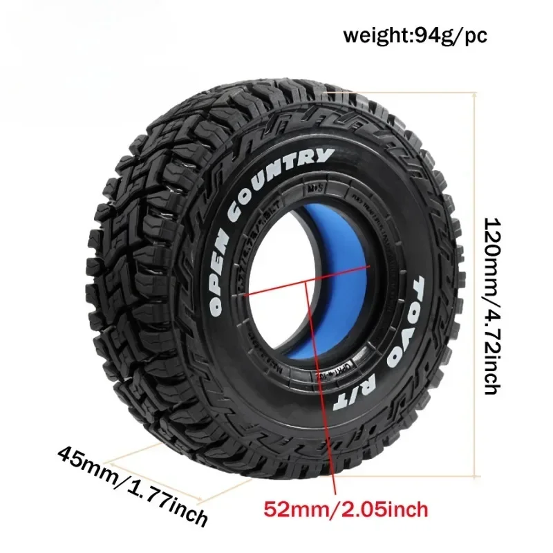 4PCS 1.9'' Soft Rubber Tires OD 120MM for 1/10 RC Crawler Car Axial  SCX10 90046 W218