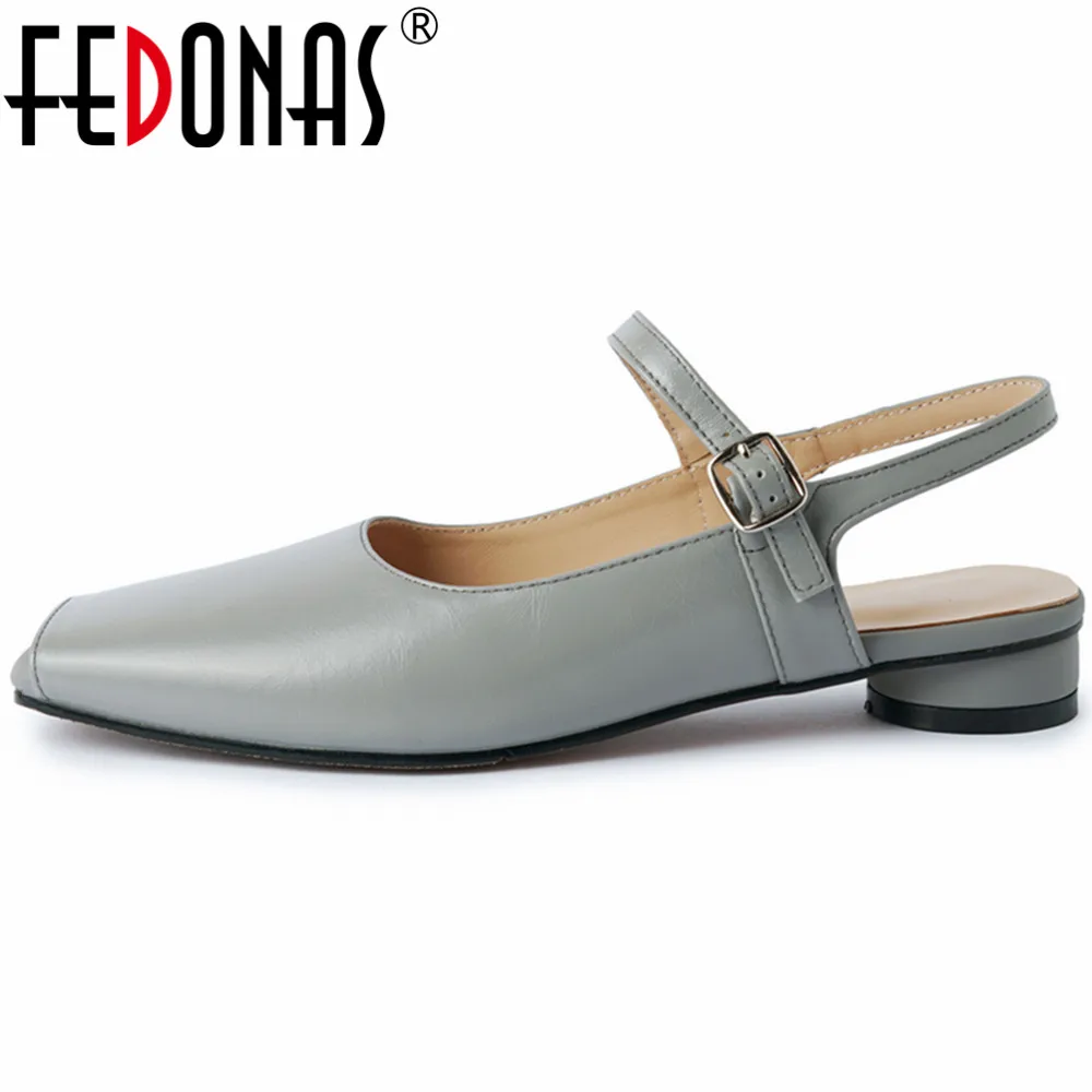 FEDONAS Spring Summer Women Pumps Low Heels Fashion Peep Toe Genuine Leather Buckle Strap Office Lady Working Shoes Woman 2024