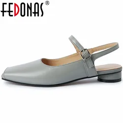 FEDONAS primavera estate donna décolleté tacchi bassi moda Peep Toe cinturino con fibbia in vera pelle Office Lady scarpe da lavoro donna 2024