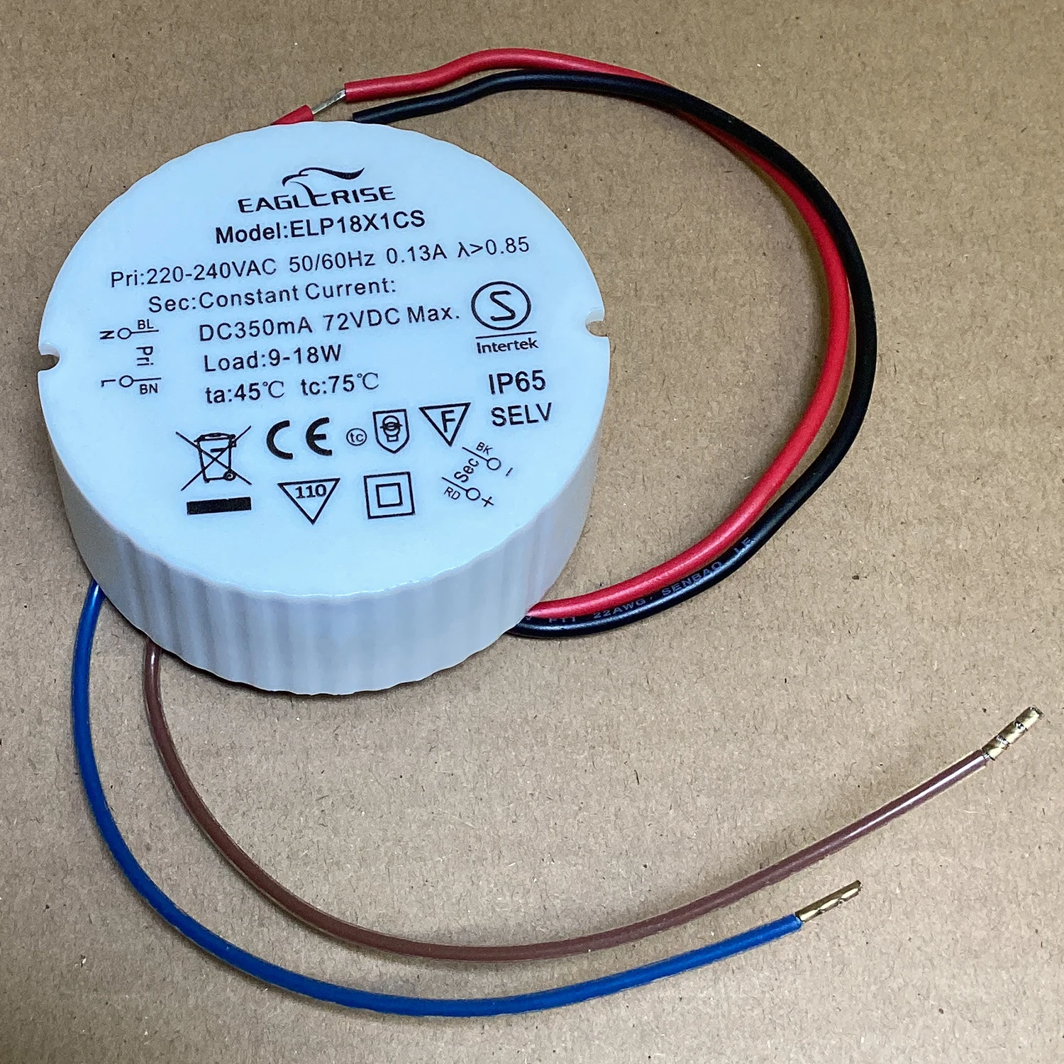 ELP18X1CS Eaglerise 9-18W Round LED Driver IP65 Constant Current 350mA