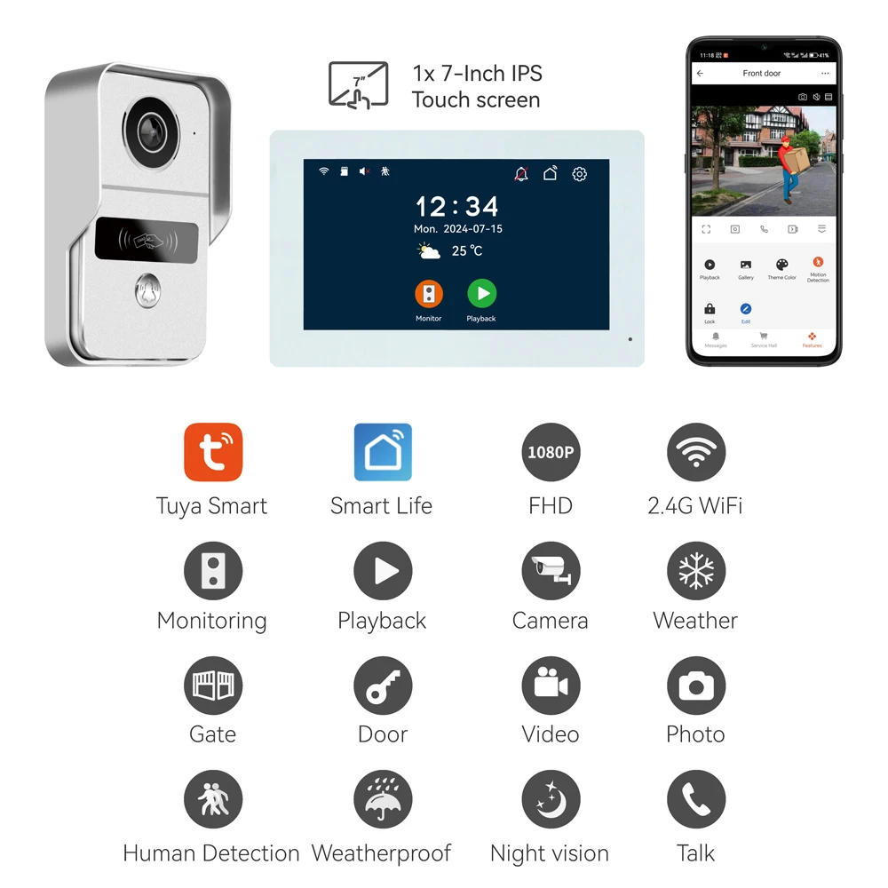 HD 1080P 2-Draht 7/10 Zoll Touch-Monitor WLAN-Gegensprechanlage Video-Türklingel-System für Zuhause Tuya Smart Life APP – Detail 4