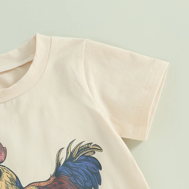 Baby Boy Girl Summer Clothes Free Range Rooster Short Sleeve Shirt Solid Shorts Set Chicken Lover Gift Toddler Outfit