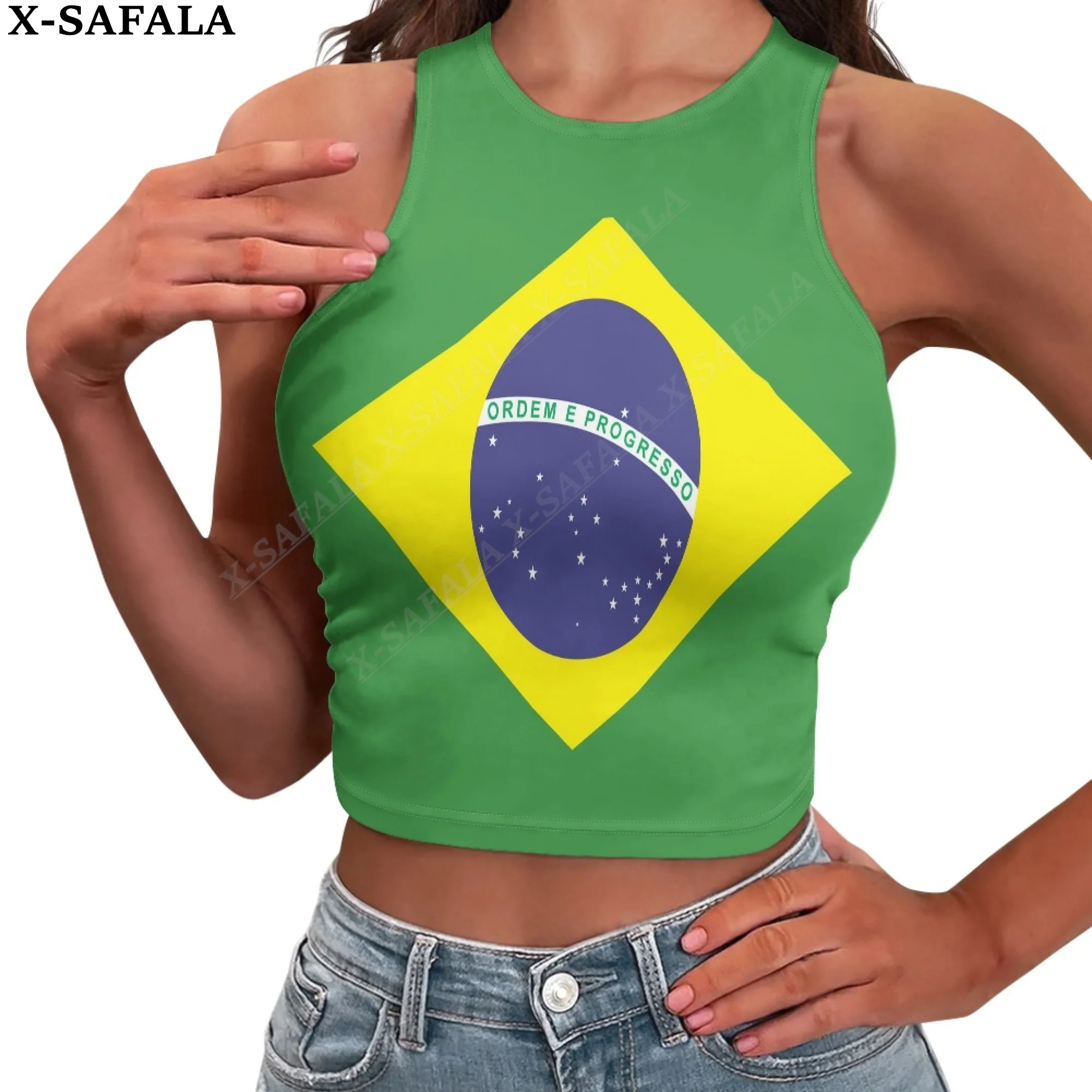 Love Brazil Country Flag 3D Print Summer Slim Render Short Top Sexy Women Sleeveless O Croptops Tank Tops Crop Vest Streetwear