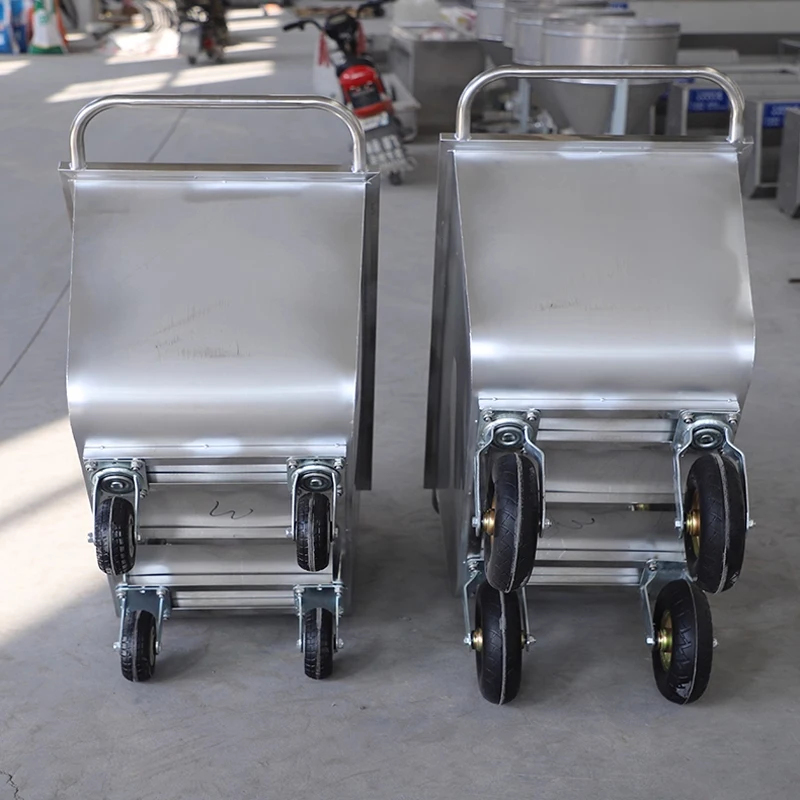 Carro de alimentación para granjas de ganado Carro de mano de doble cabezal de alimentación de acero inoxidable Carro de alimentación para cerdos con ribete (personalizado)