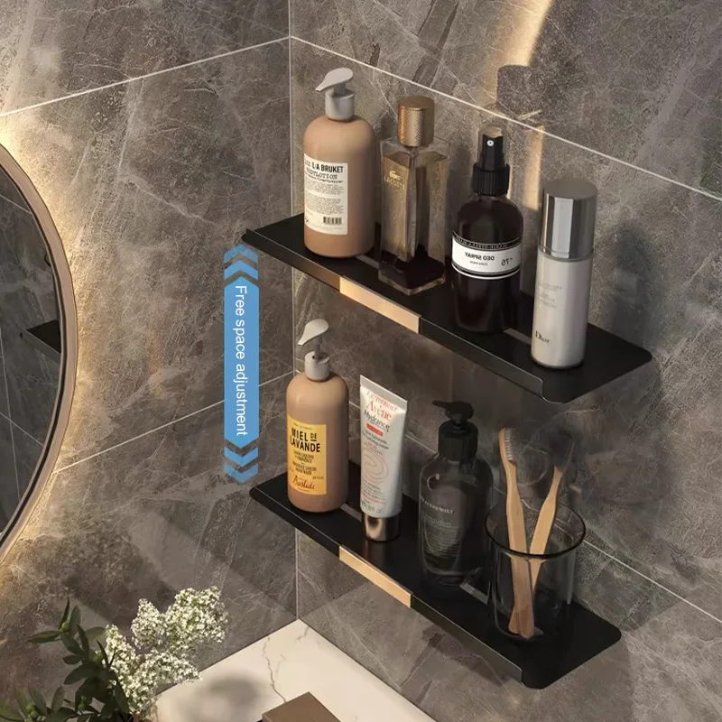 Bathroom Shelf No Drill Aluminum Toilet Sink Shelves Sink Shampoo Storage Rack Holder Bathroom Accessories Kitchen Organizer