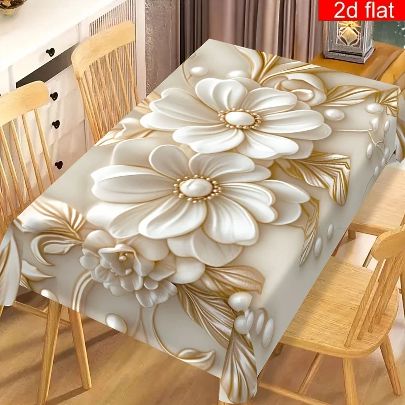 1 2D planar elegant modern art tablecloth | Durable polyester rectangular table cover, suitable for weddingsxzj