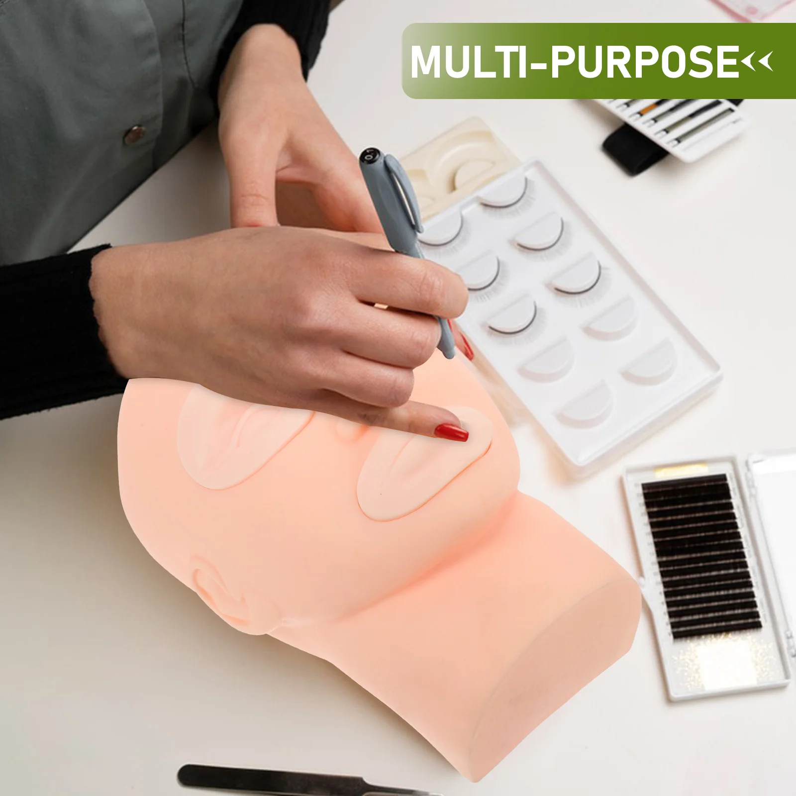 

Detachable Microblading Tattoo Practice Mannequin Head Soft Silicone Eyebrow Eyeliner Lip Practice Head for Makeup Training