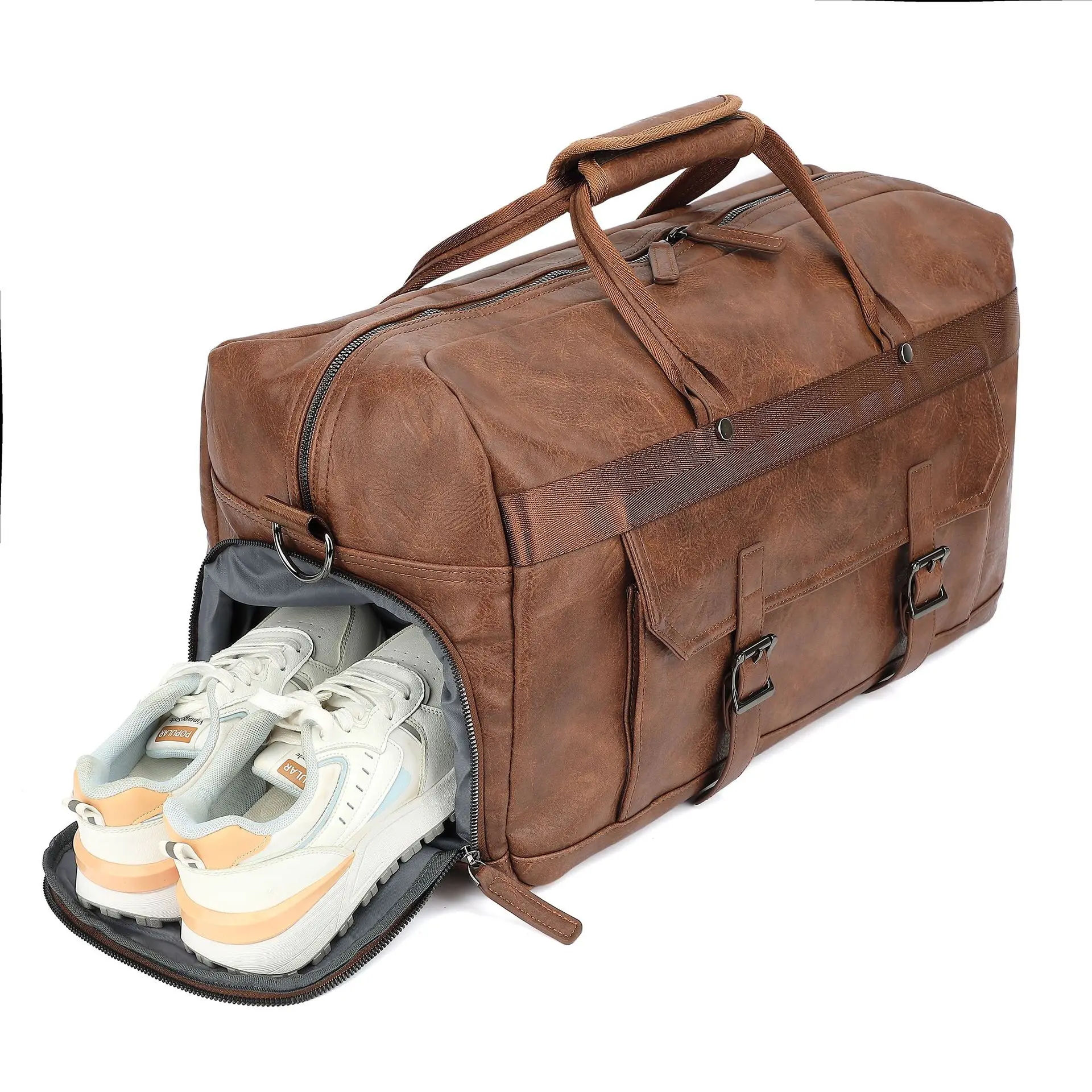 

Винтажная дорожная сумка из искусственной кожи, спортивные сумки, большая вместимость, мужская сумка выходного дня, большая сумка для багажа, спортивная обувь, карман