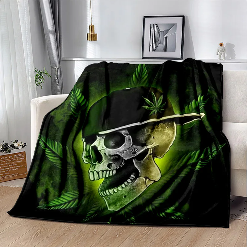 Soft and Warm Skull plant Cannabis Sativa L Weeds Blanket Ideal for Beds and Outdoor Activities throw blanket