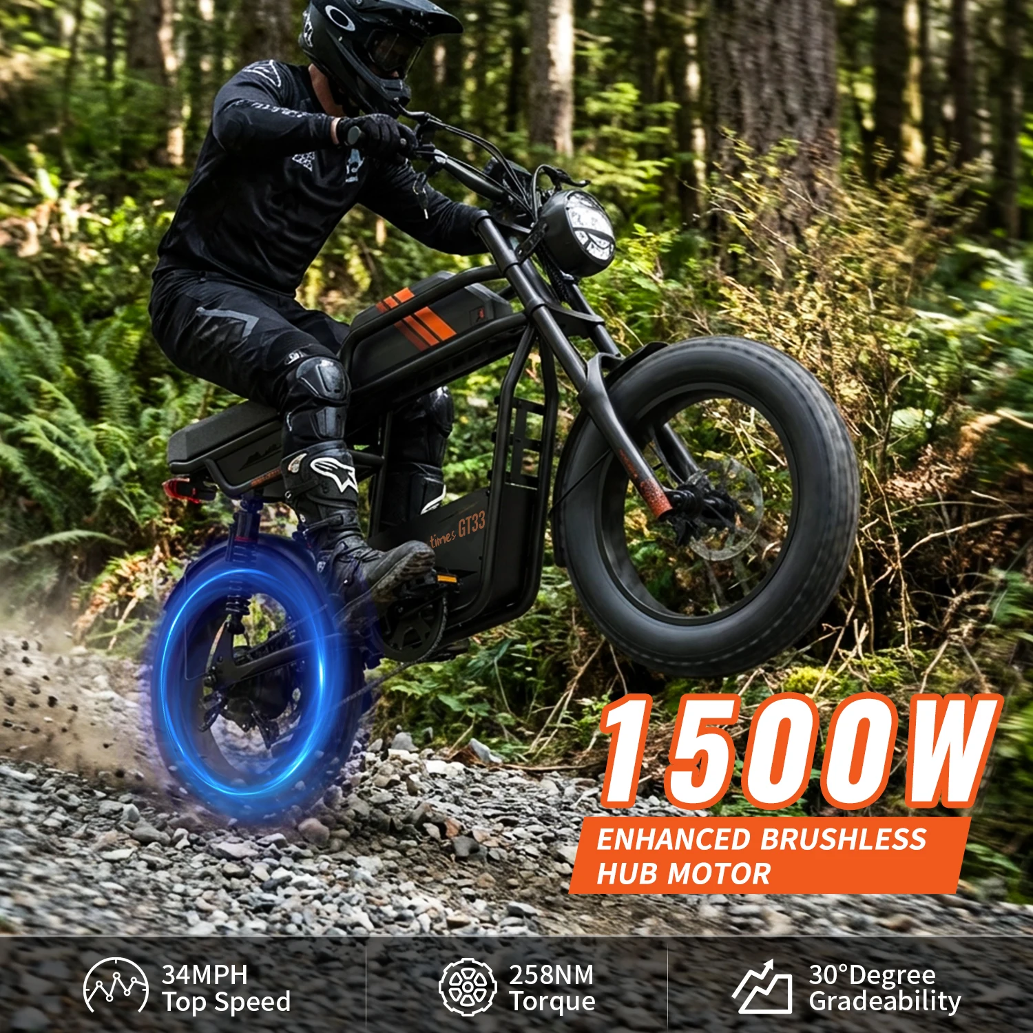 Ridingtimes GT33 Electric Bike for Adults, Max 34MPH & 50-80 Miles Ebike with 20