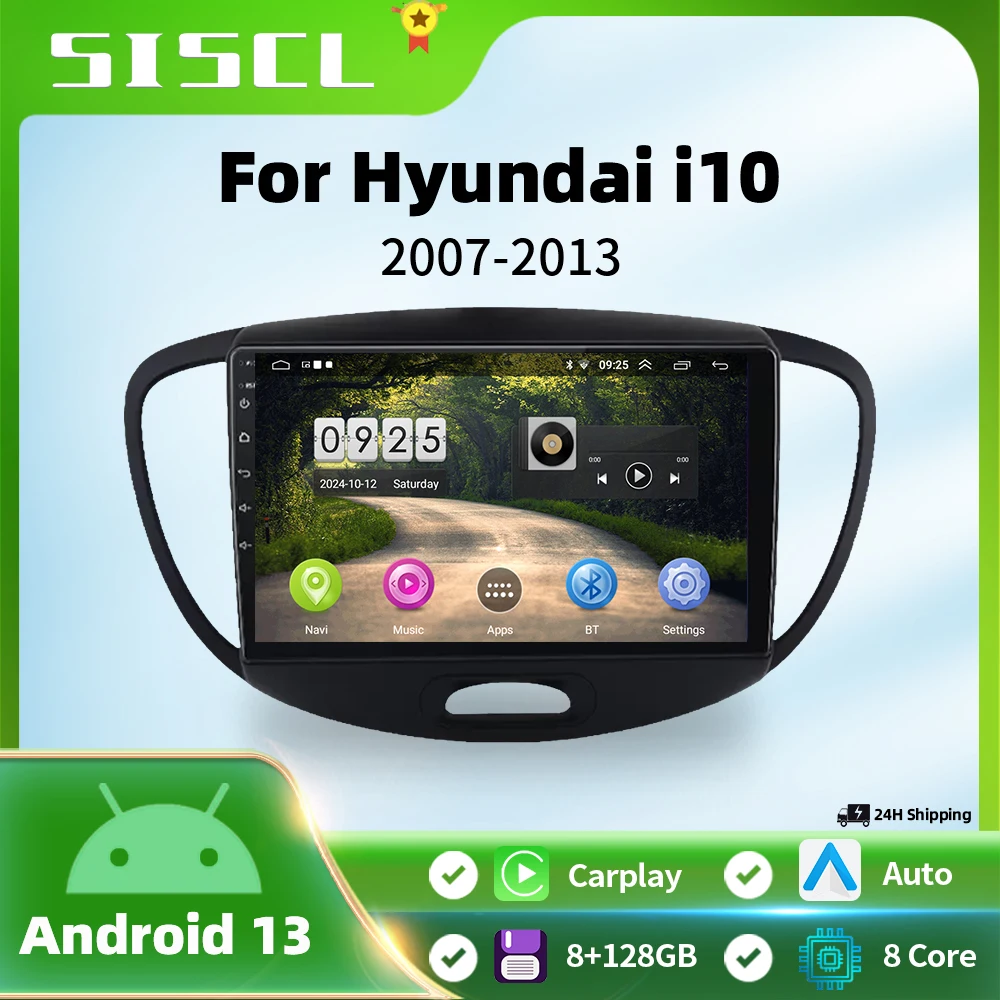 

SISCL 2 Din Car Radio For Hyundai i10 2007-2013 Stereo Multimedia Player Android 12 4G GPS Navigation 2din Carplay