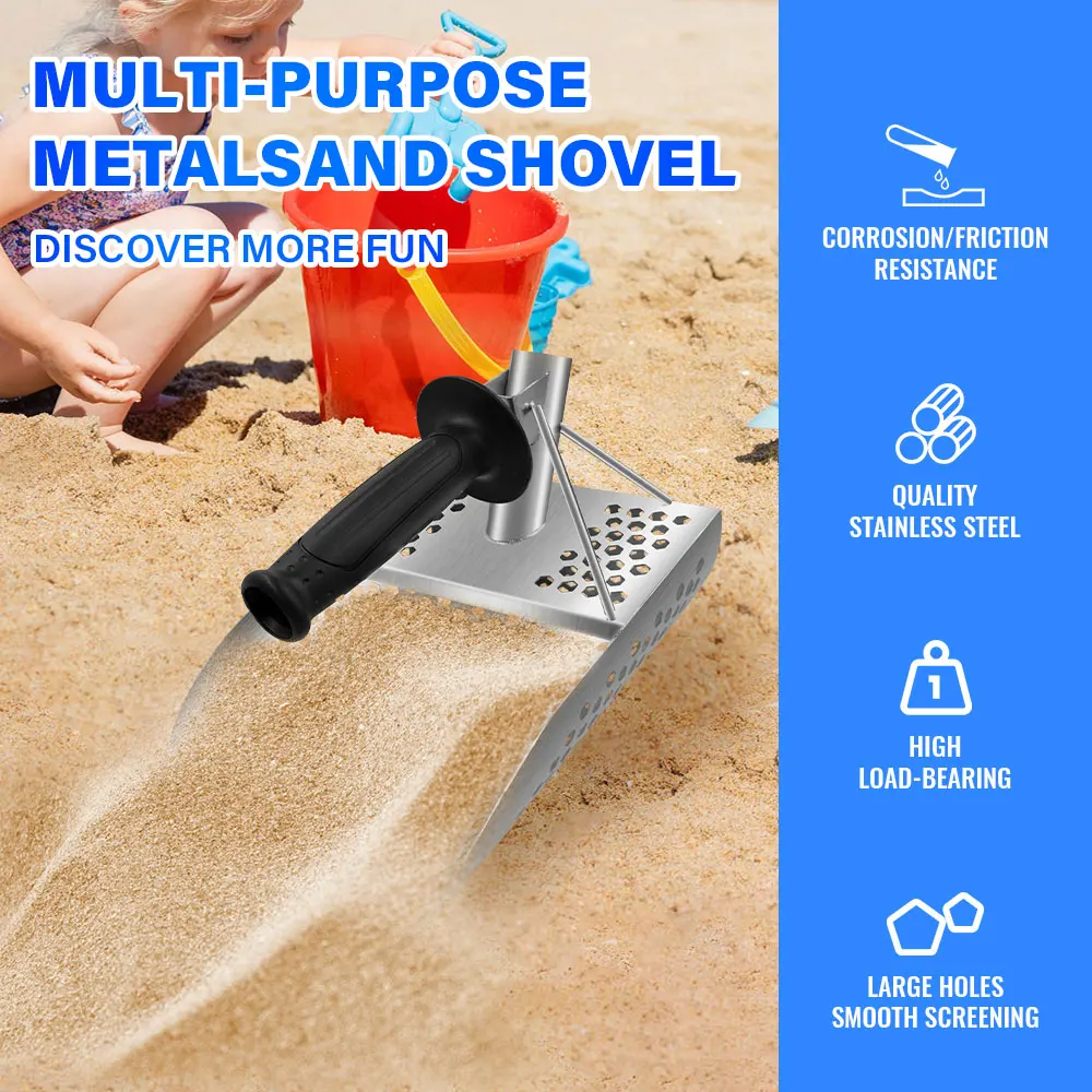 مجرفة كشف المعادن، مغرفة الرمل، مغرفة معدنية من الفولاذ المقاوم للصدأ، كاشف المعادن، مجرفة صيد الكنز، مغرفة رمل الشاطئ