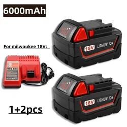 For Milwaukee M18 Power Tool Battery, Charger, 18V 6000mAh, BR, XC, 18V,  M18B5, 48-11-1860, Built-in 18650 Battery