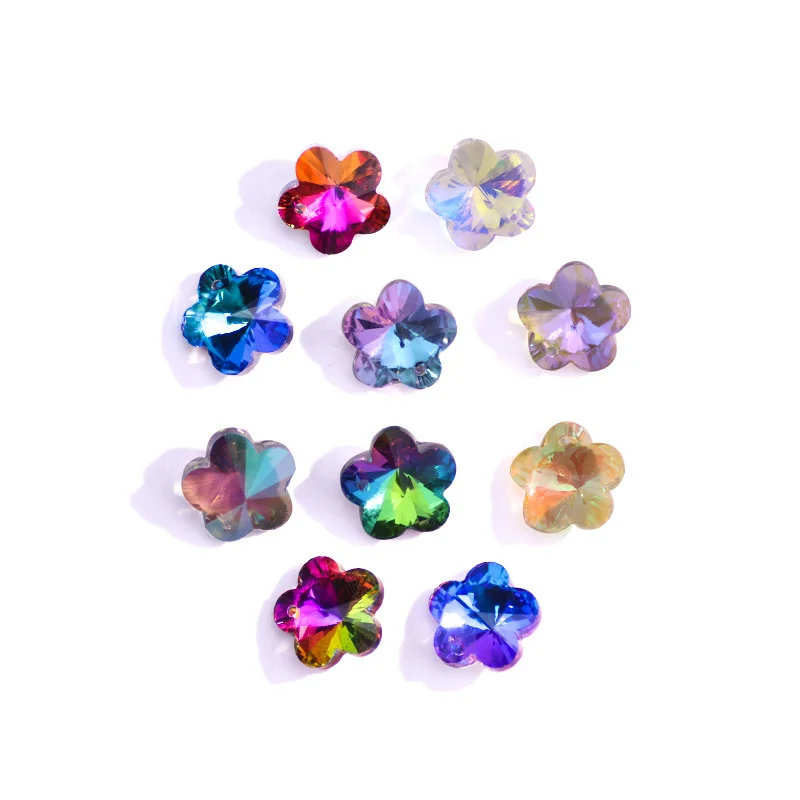 Plum Blossom shape crystal glass carved flat drop pendant 8-14 mm loose top diamond bead jewelry making DIY process