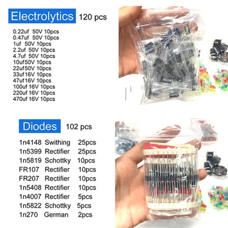 Electronic Components Kit Ultimate Edition Various Common Capacitors Resistors Capacitors T0-92 LED Transistors PCB Board DIP-IC