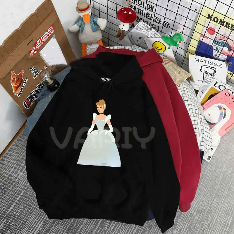 Princess Anime Hoodie Sweatshirts Women Cinderella Cartoon Hoodies Streewear Hooded Funny Clothing Harajuku Hoody Girls Tops