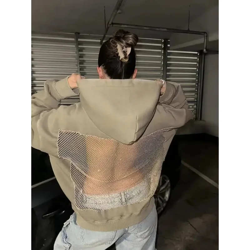 

American Gothic Sexy Hollow Mesh Hoodie Women's Fashion Perspective Hoodie Sportswear