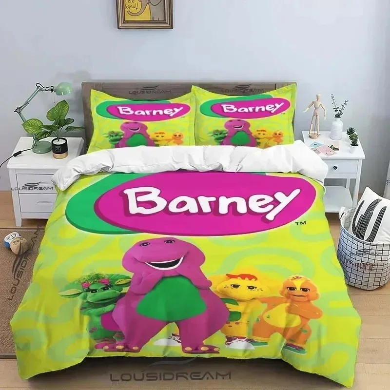 

Barney Friends Cute Cartoon Bedding Set Dinosaur Pattern Duvet Cover Pillow Case boys Bedroom Double King Size Comforter Gift