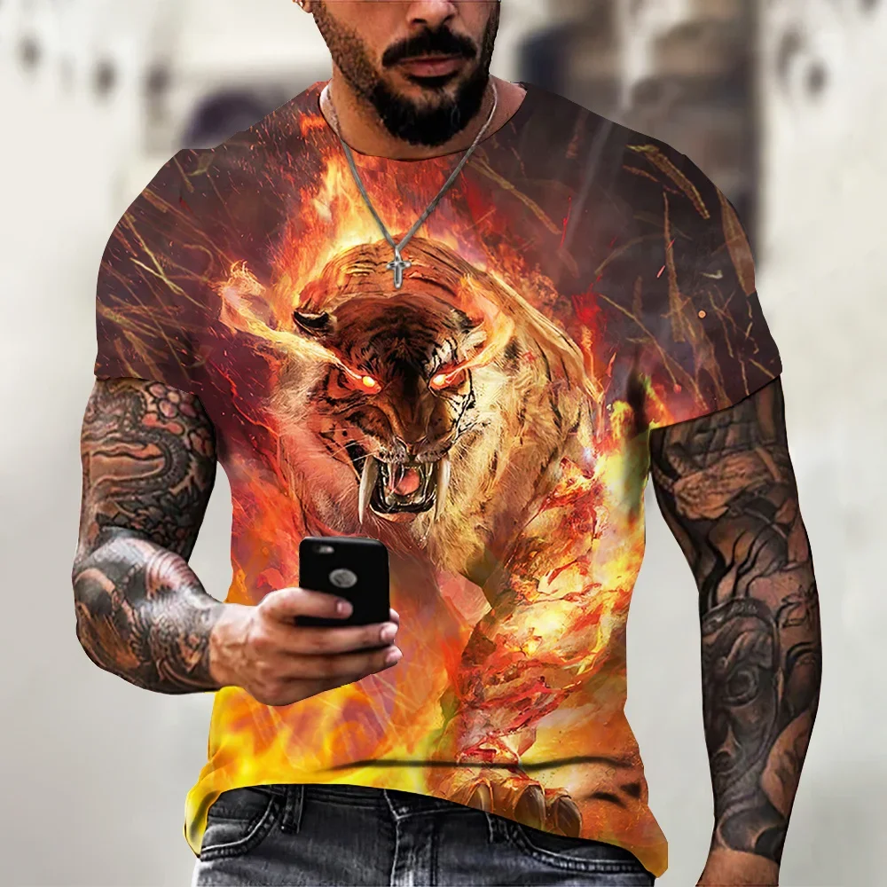 

Tiger Fighting Animal Beast Fierce T-shirt 3D Print T Shirt Summer Men's Oversized Short Sleeve Tops Tees Men's Designer Clothes