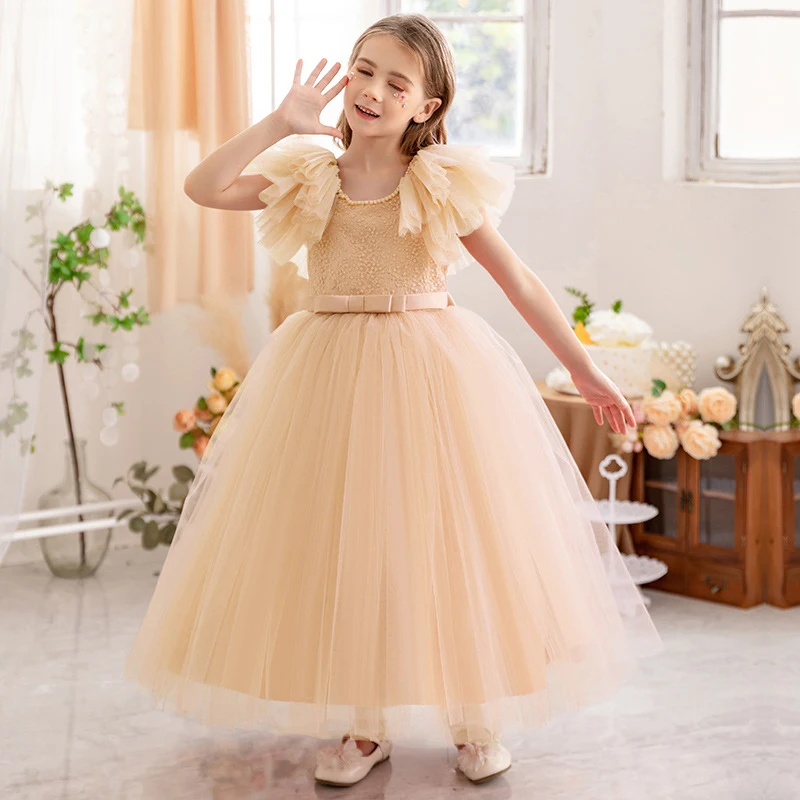 2024 Kids Bridesmaid Dresses Ceremony Princess Party Dress For Girls Lace Formal Prom Gown Girl Wedding Children Summer Dress