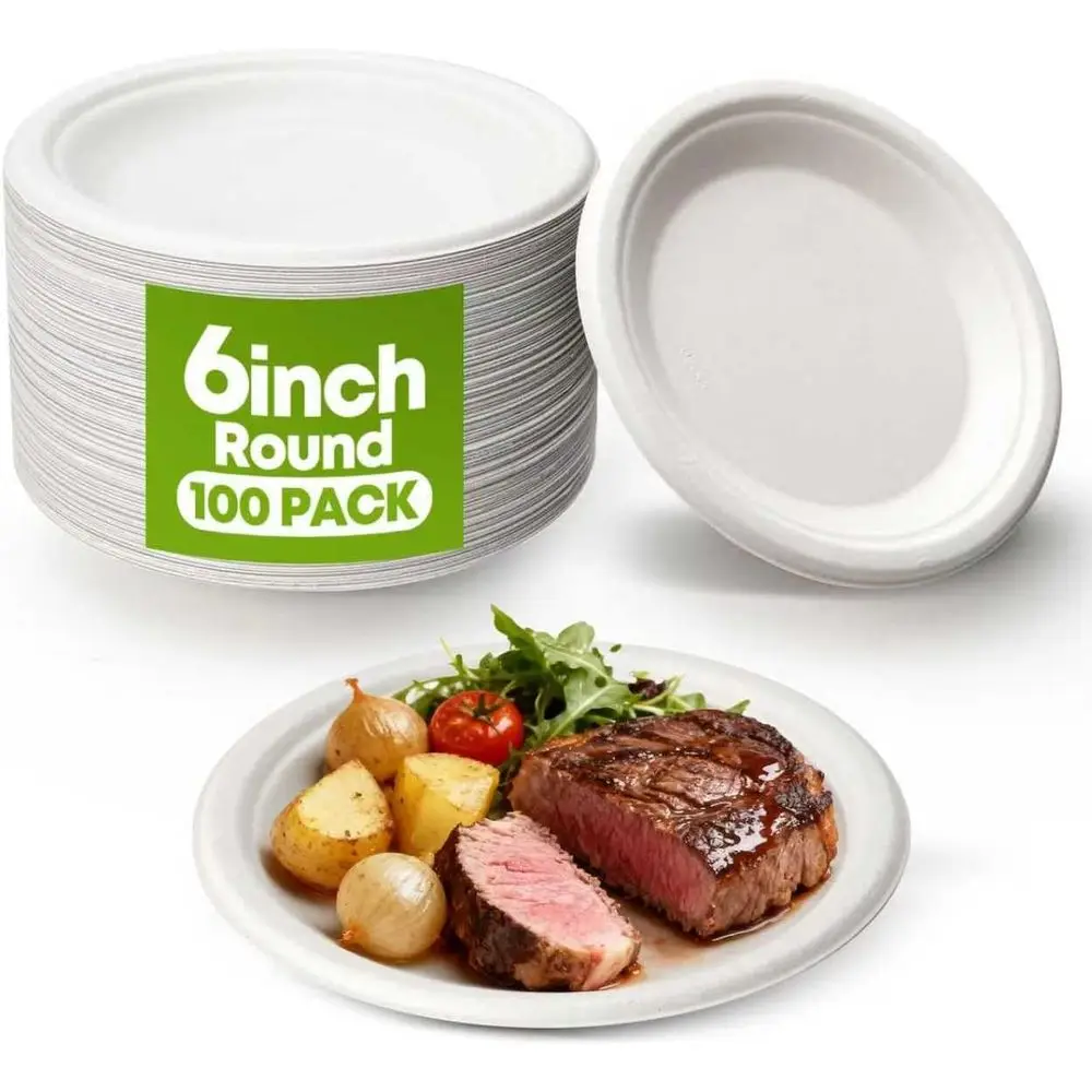 6 Inch Heavy-Duty Compostable Paper Plates - Ideal for Parties, Picnics, and Everyday Use
