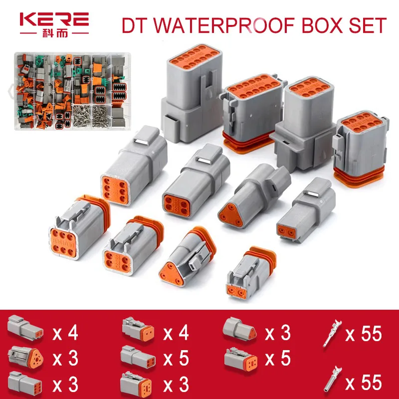 

KERE 1/5/10 Sets DT 2P/3P/4P/6P/8P Waterproof Electrical Wire Deutsch Car Connector Plug Kit Terminal 22-16AWG DT06-2S DT04-2P