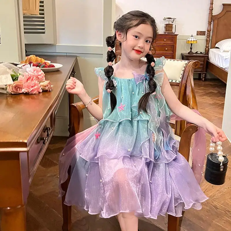 

Baby Kids Summer Children Layered Cake skirt Princess Sleeveless Mesh Dress Birthday Party Children's Girls Kids Beach Skirts