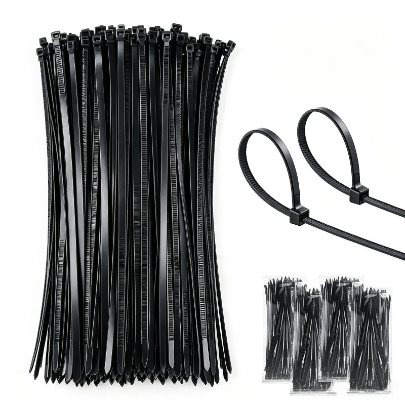200/400Pcs Self‑Locking Black Nylon Zip Ties,Heavy Duty Cable Ties Wire Organizer Strap for Household Garden Outdoor Wiring Work
