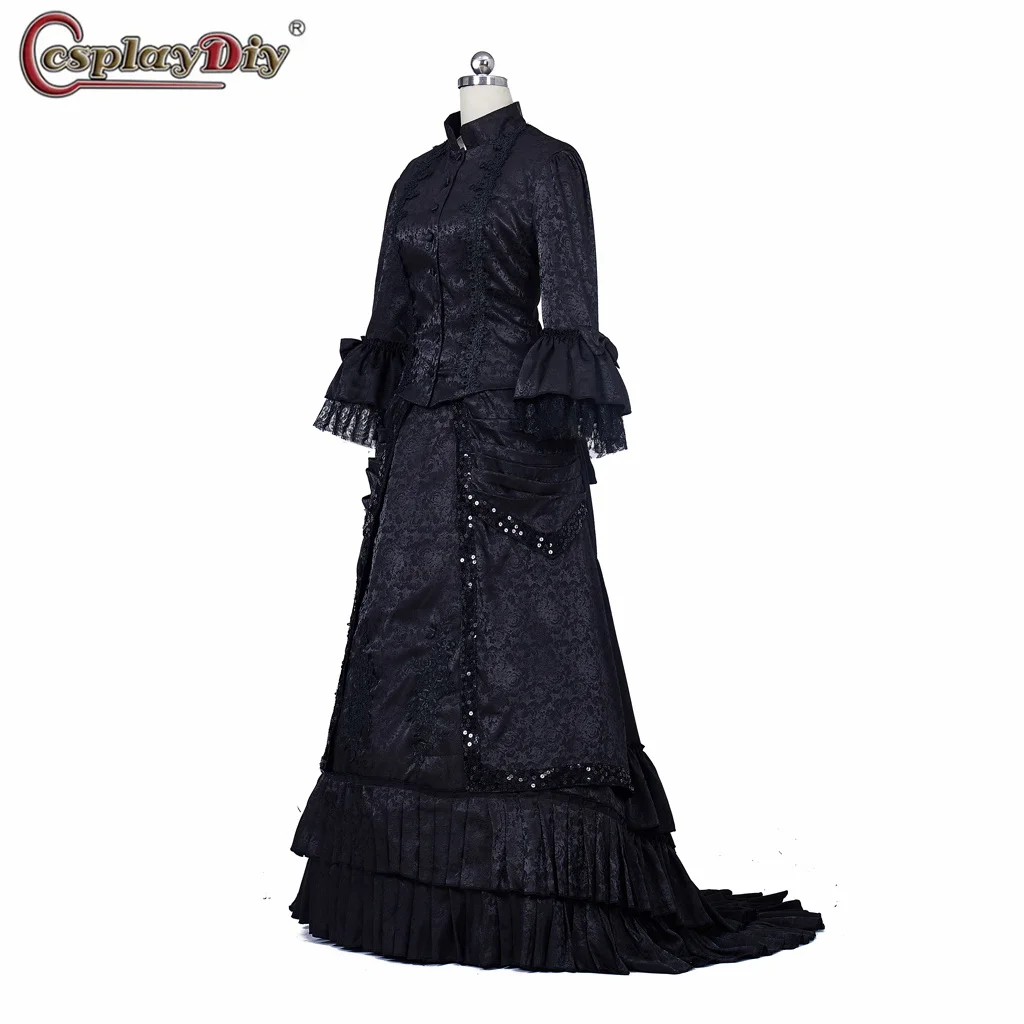 18th Century Medieval Victorian Dresses Masquerade Black Bustle Dress Ball Gowns Reenactment Costume Victorian Mourning Dress