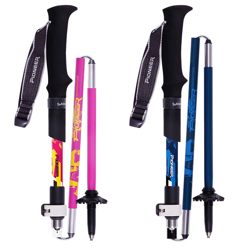 Pioneer 2pcs Upgrade Ultralight Folding Climbing Stick Outdoor Fiber Poles Retractable Carbon Trekking 115-130CM