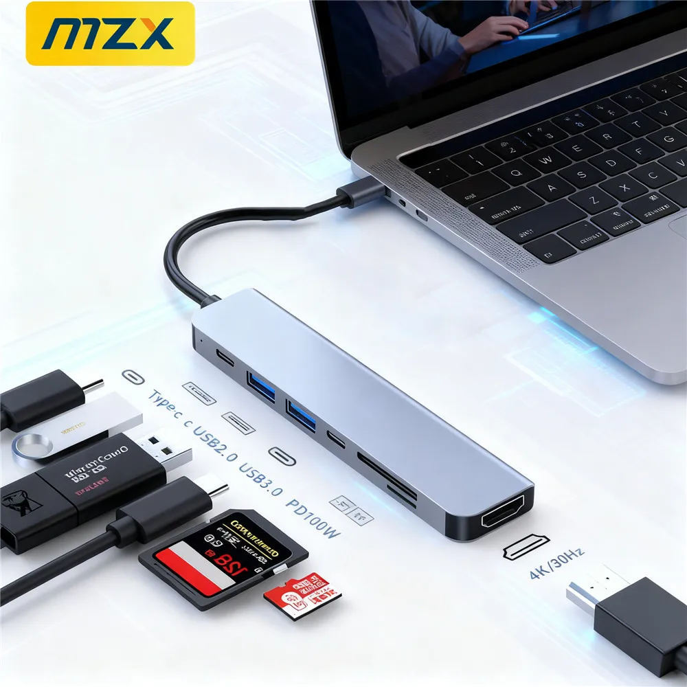

MZX 7-in-1 Docking Station 4K 30Hz HDMI-Compatible USB C 3.0 Hub Concentrator Multi-hub Type Adapter Splitter 3 0 Laptop Dock