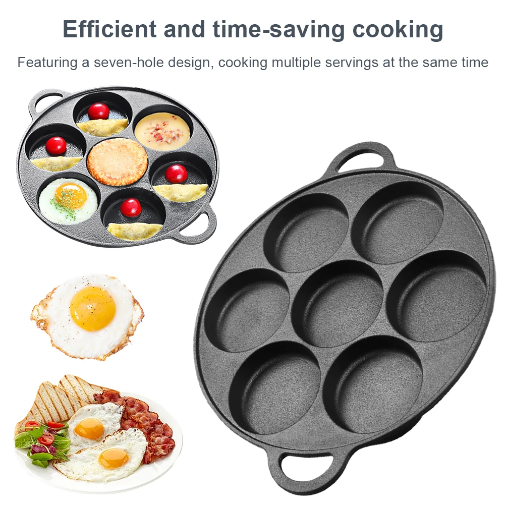 

7 Hole Skillet Omelet Pan Cast Iron Non-Stick Kitchen Cooking Ham Pan Egg Frying Pan Stuffed Pancake Pan for Gas Stove Induction