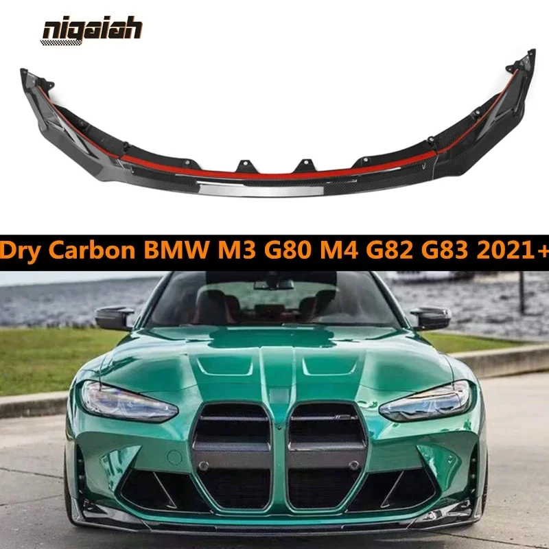 V Style Dry Carbon Fiber Front Bumper Splitters Lip For BMW M3 G80 M4 G82 G83 Front Lip 2021 Up