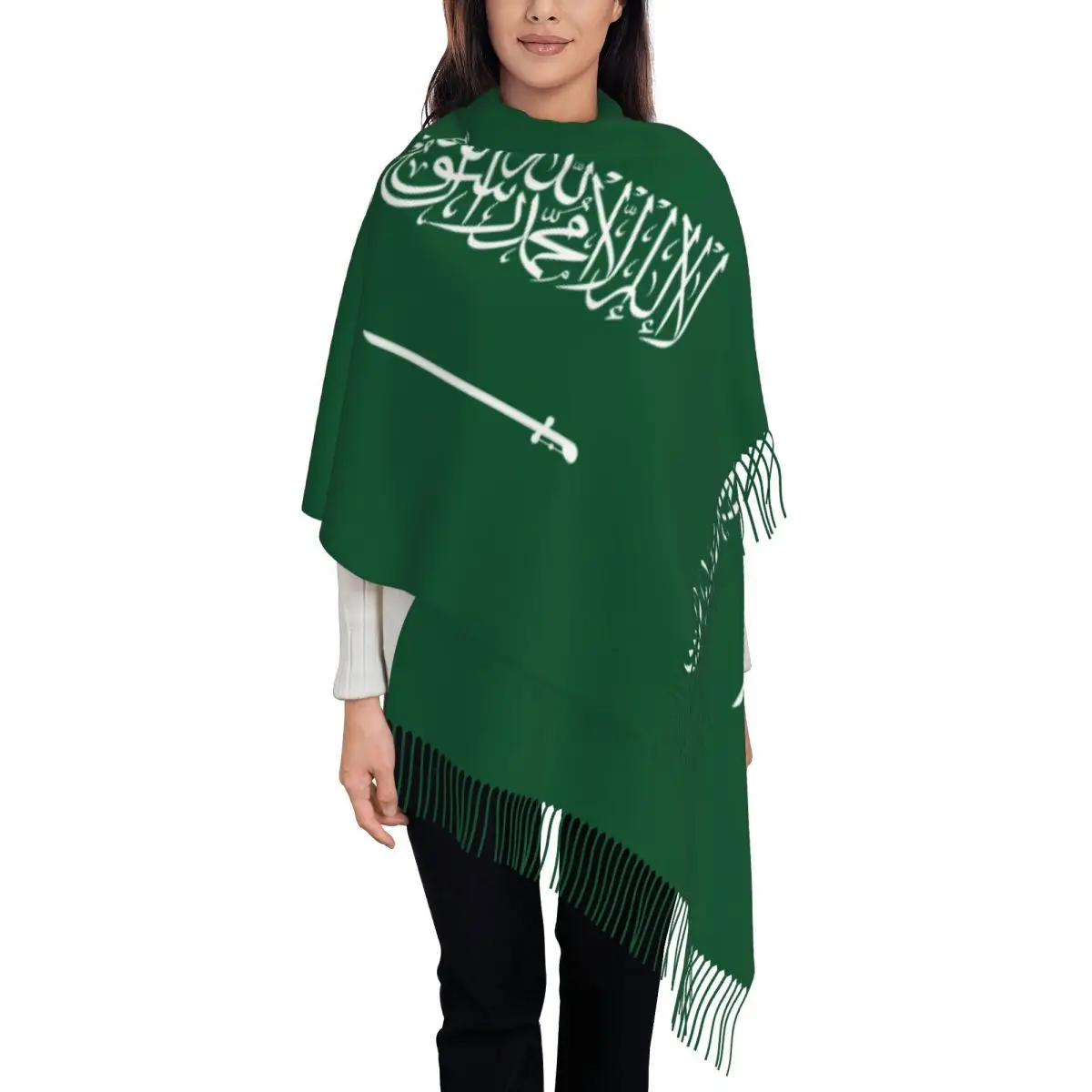 Kingdom of Saudi Arabia Scarf for Womens Winter Fall Cashmere Shawls and Wrap National Flag Long Scarves with Tassel Ladies