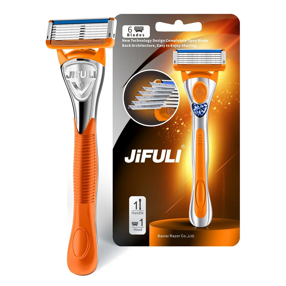 JiFULI High Quality Men Safety Razor Blade 6-Layer Germany Stainless Steel Shaving Blades Manual Shaver Head