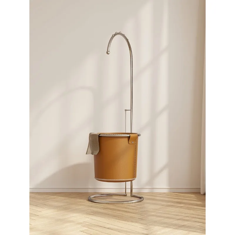 Simple Design Leather Bucket Coat Rack Retractable Metal Clothes Hanger Clothes Rack