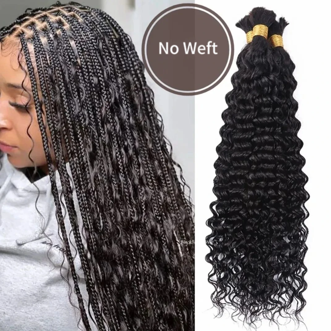 Deep Wave Human Hair Braiding Hair NoWeft Boho Braids Human Hair Extensions Brazilian Bulk Braiding Hair Bundles 100% Human Hair