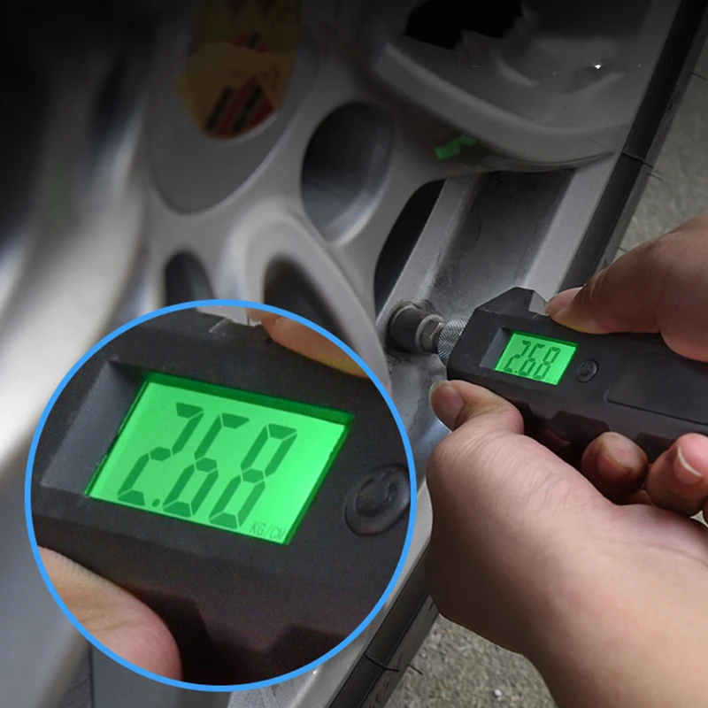 Testeur numérique de pression d'air pour pneus de voiture, Portable, avec rétro-éclairage, pour vélo automatique, alimenté par batterie