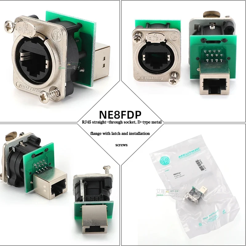 EtherCON RJ45 CAT6 Chassis Connectors Metal Flange Lockable  PCB vertical-mountedReceptacle for Audio Video LED lighting Network