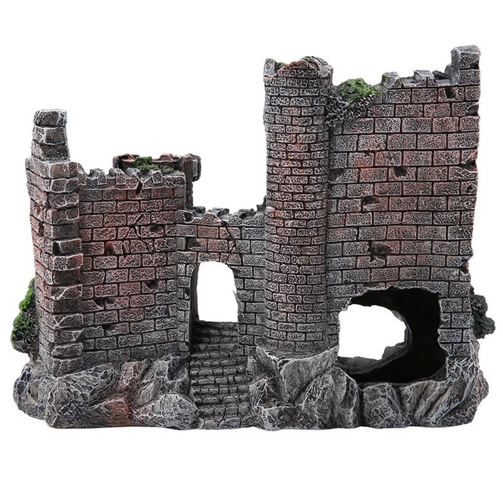 

Resin Ancient Castle Artificial Ornaments Hideout Caves Layout Prop for Fish Tank Aquarium Landscaping Decor Dropship