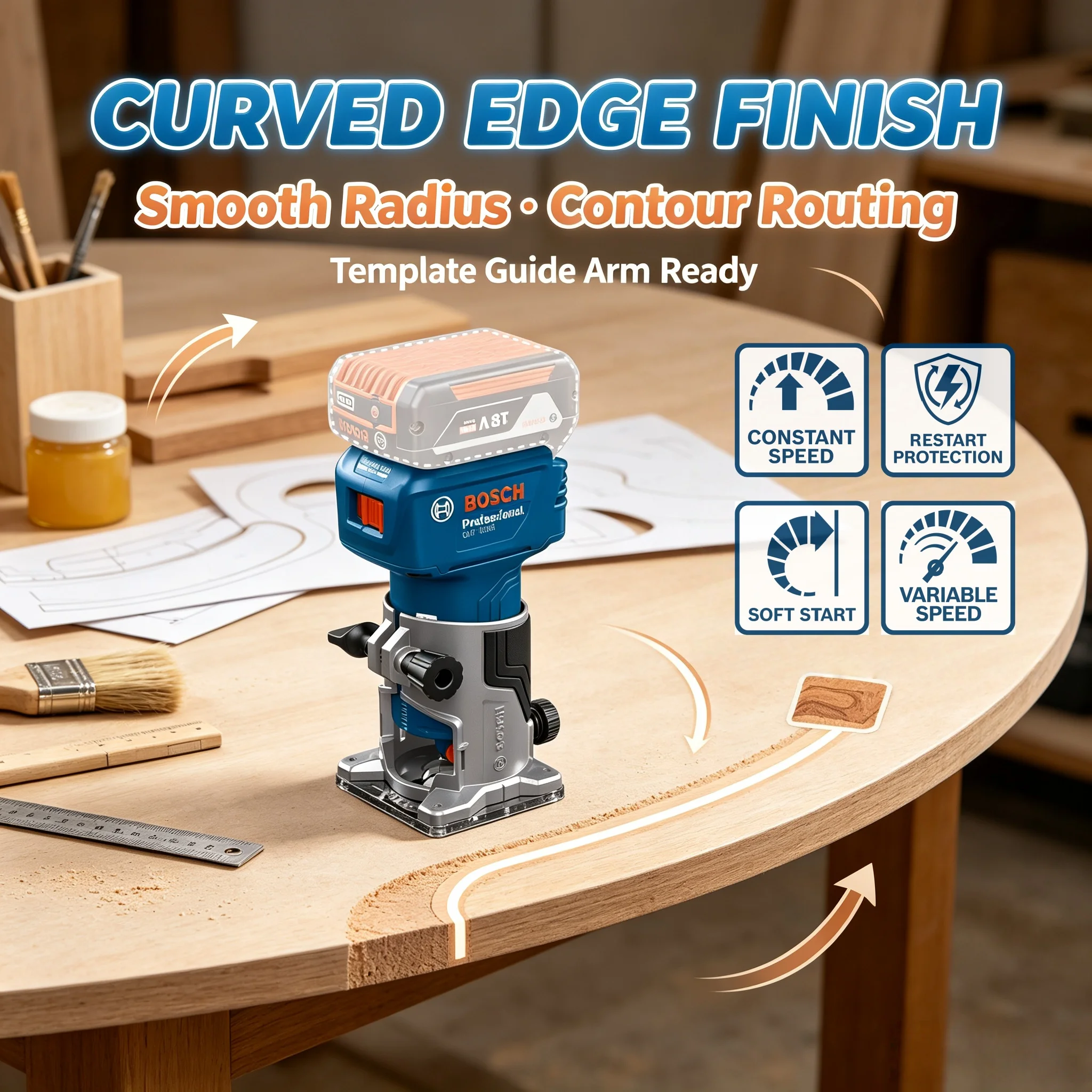 Bosch GLF 18V-8 18V Electric Trimmer Wood Router Machine 30000RPM Carpentry Tool for Woodwork Trimming Grooving Carving Milling