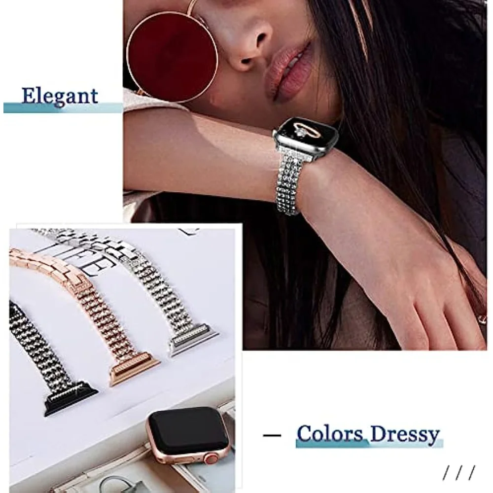 Bling Strap for Apple Watch Band 40mm 41mm 44mm 45mm Slim Jewelry Metal Link Bracelet Women iWatch Ultra 2 49mm 9 8 7 6 5 4 3 SE