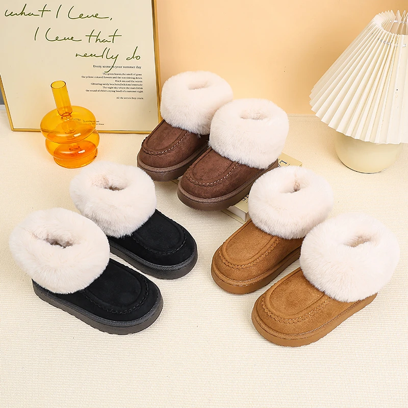 

Children Cotton Short Boots for Girls Boys 2025 Winter New Fashion Korean Style Soft Sole Non-slip Versatile Outside Snow Shoes