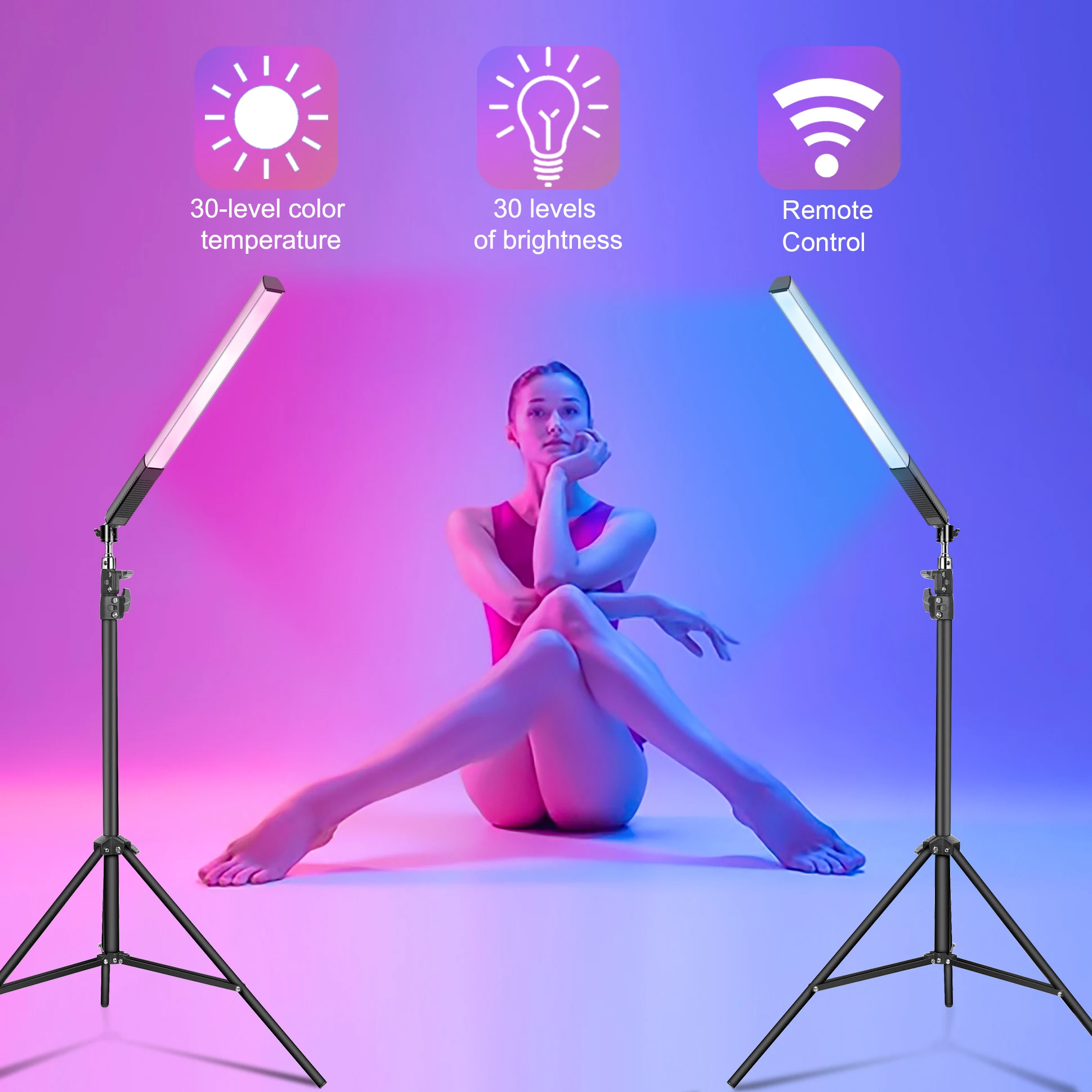 LUXCEO Q508A Light Tripod Set LED Light Wand RGB Stick with Remote Control Video Photography Studio Photo lighting