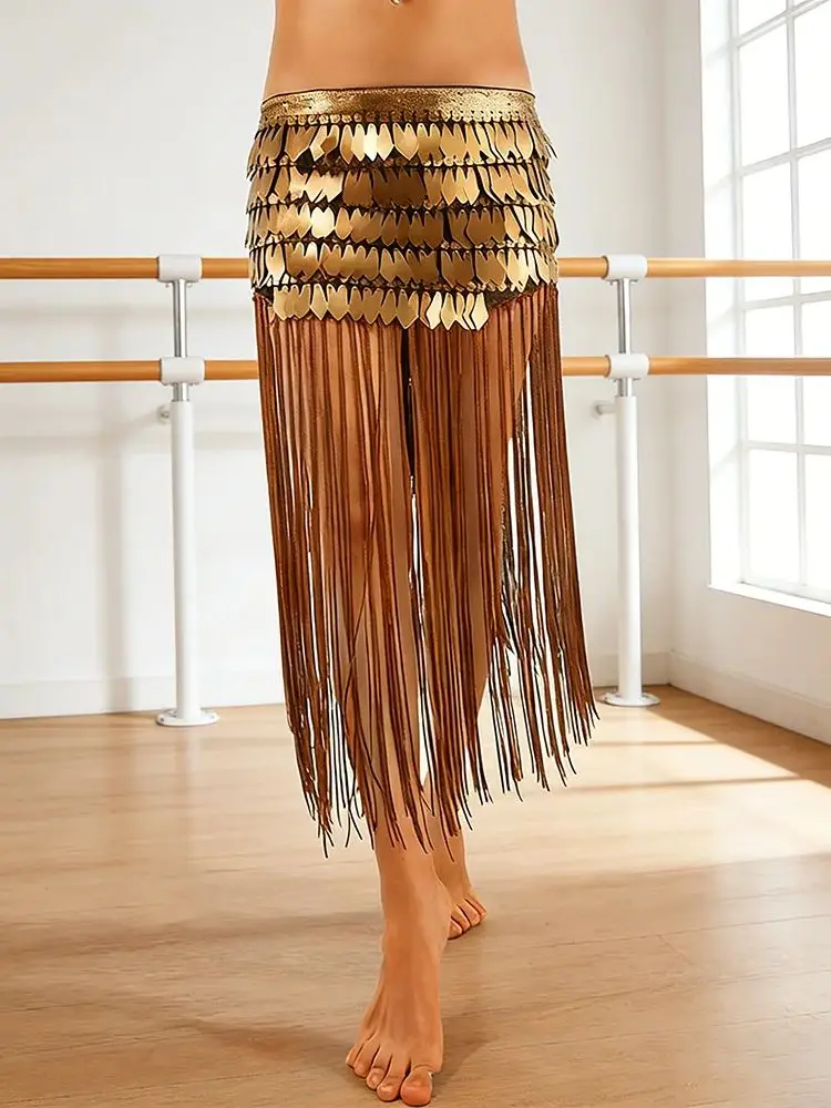 

Sequin Flapper Skirt with Belly Chain and Egyptian Tassels for Gathering Dance