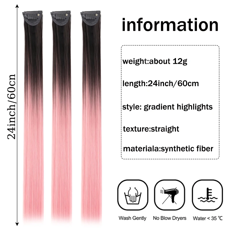 Hair Clips Hair Extensions Wig Synthetic Long Straight Gradient Color Clip-in Hair piece Hair Clips for Hair for Women Wear