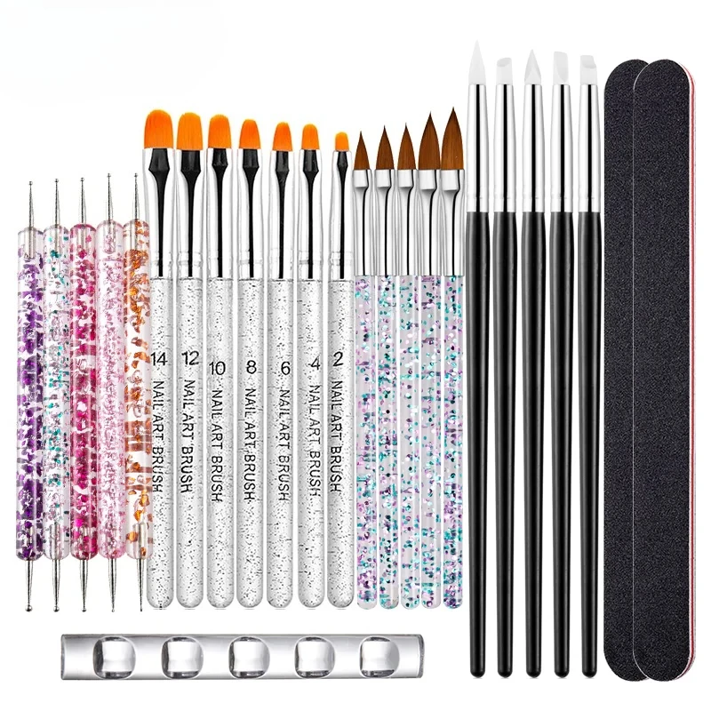 

Acrylic Nail Art French Liner UV Gel Brushes Dotting Carving Pen Painting Manicurist Full Set Brush with Penholder Good