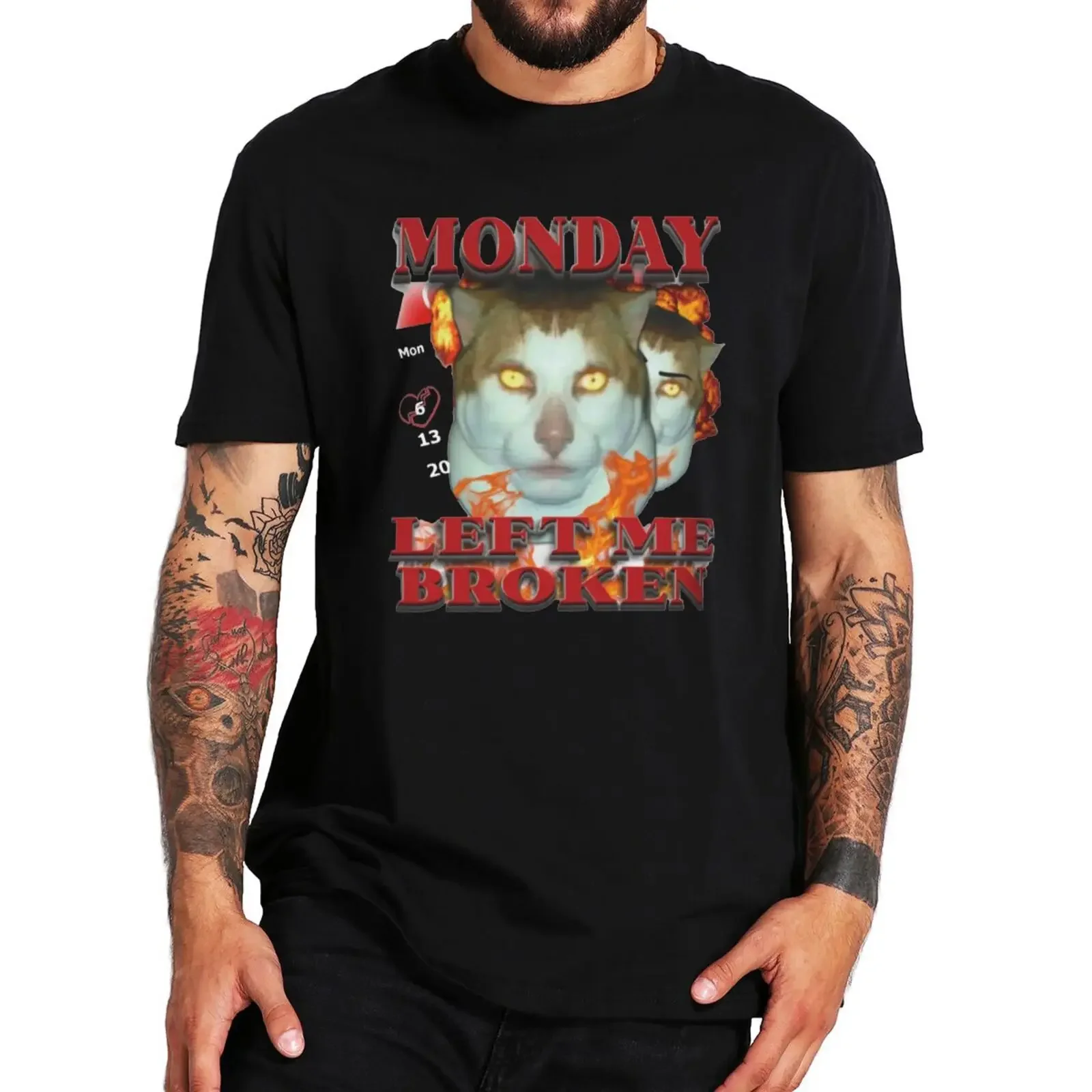 

Harajuku Y2k Weird Tshirts EU Size 100% Cotton Soft Unisex Graphic Tee Tops Monday Left Me Broken Cat Meme T Shirt