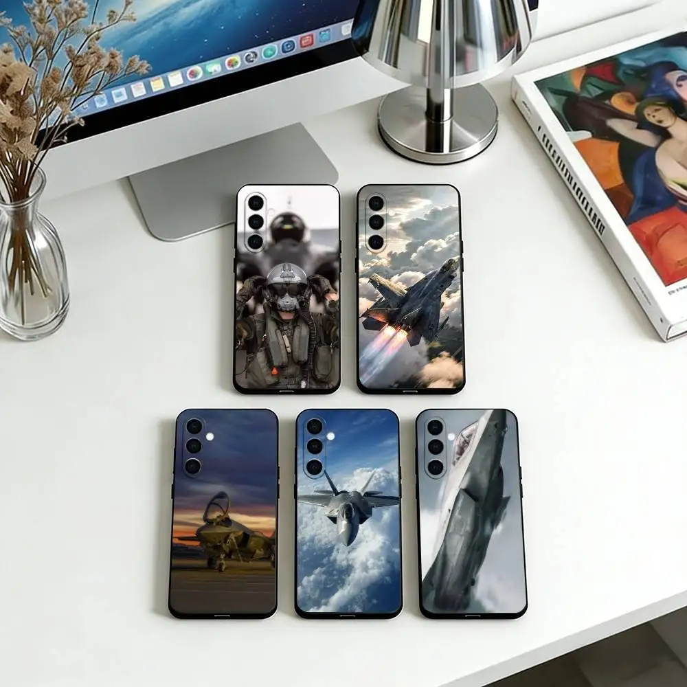 Funda para teléfono con diseño de aviones de combate para Samsung Galaxy A73, A72, A71, A70, A53, A52, A51, otros, cubierta negra suave